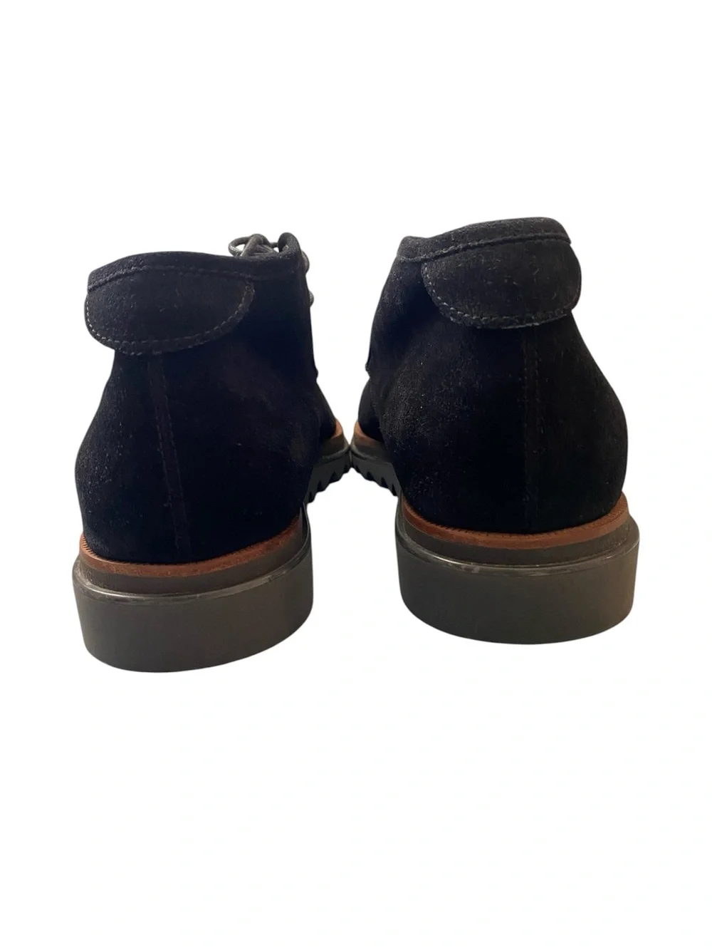 Salvatore Ferragamo Black Suede Chukka Boots with Serrated Lug Sole
